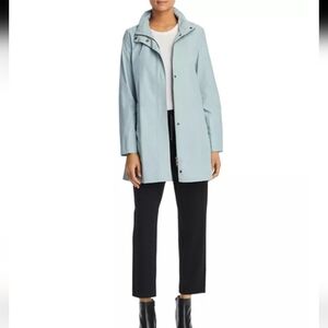 Eileen Fisher Hidden Hood Rain Jacket Lightweight. Windbreaker. Light blue.S